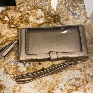 Gold clutch with phone pocket